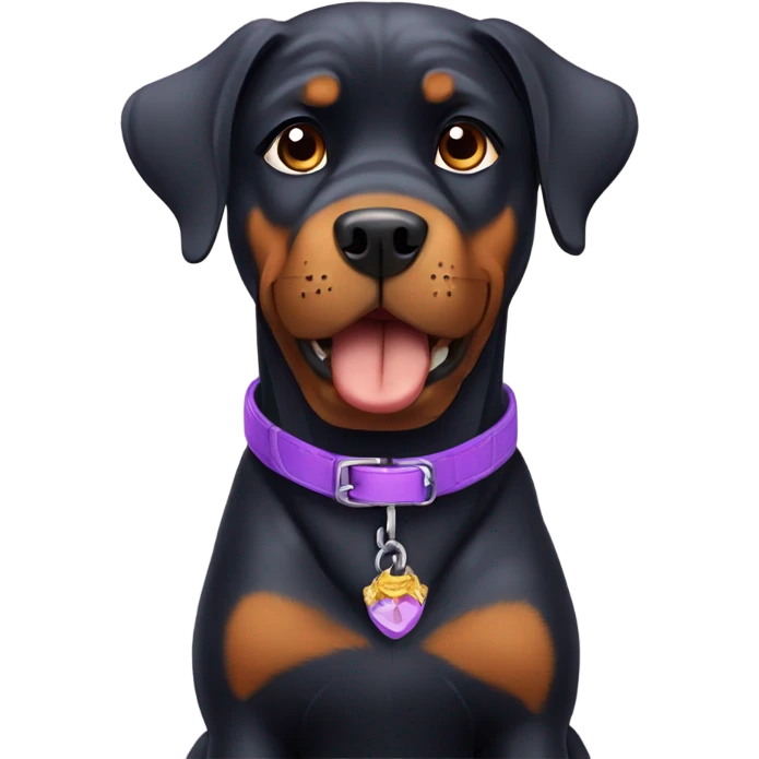 Rottweiler dog wearing a purple collar ￼ emoji