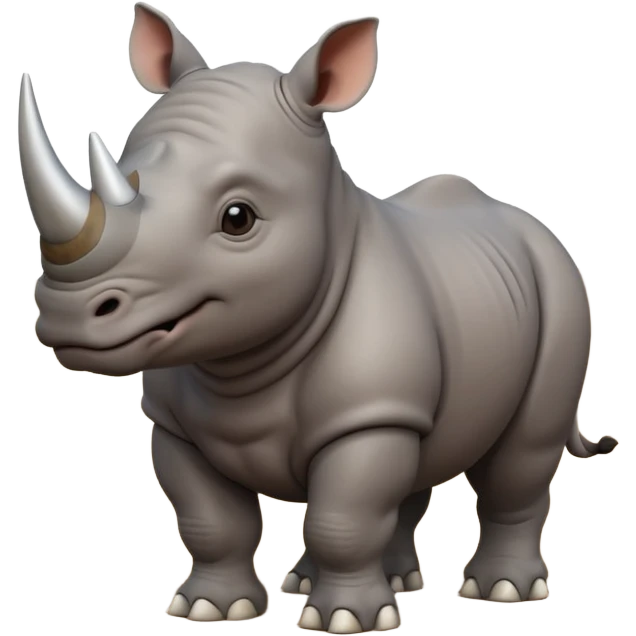 A big 3D cartoon rhino standing on dry ground, thick gray skin, small horn on nose, kind expression, bright daylight and soft shadows, Memoji-style. emoji