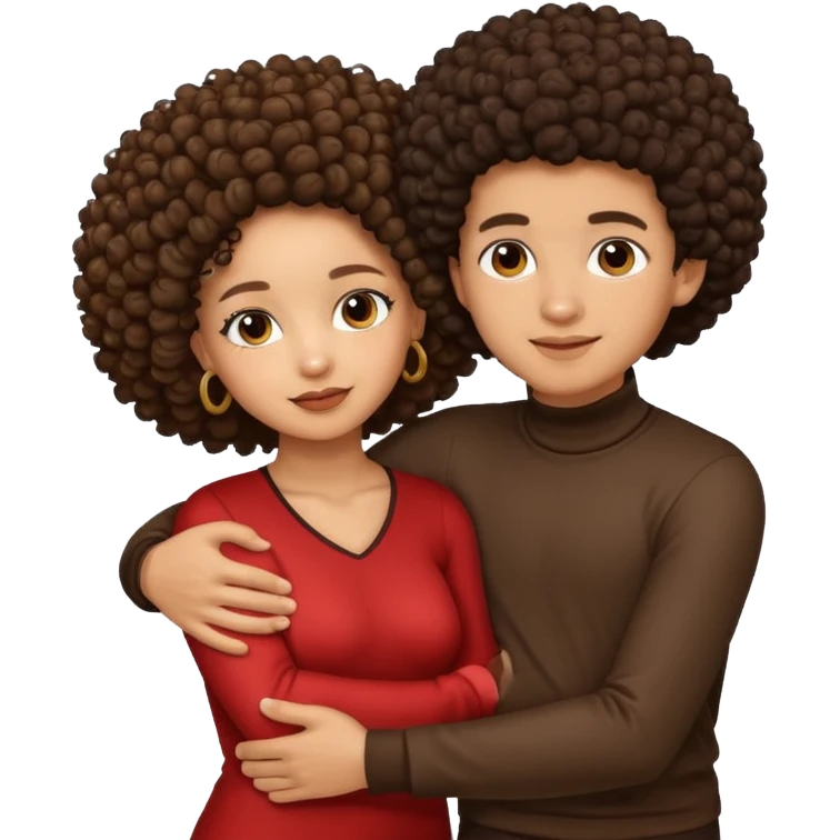A lightskin with afro boy and brown skin girl with curls hug emoji