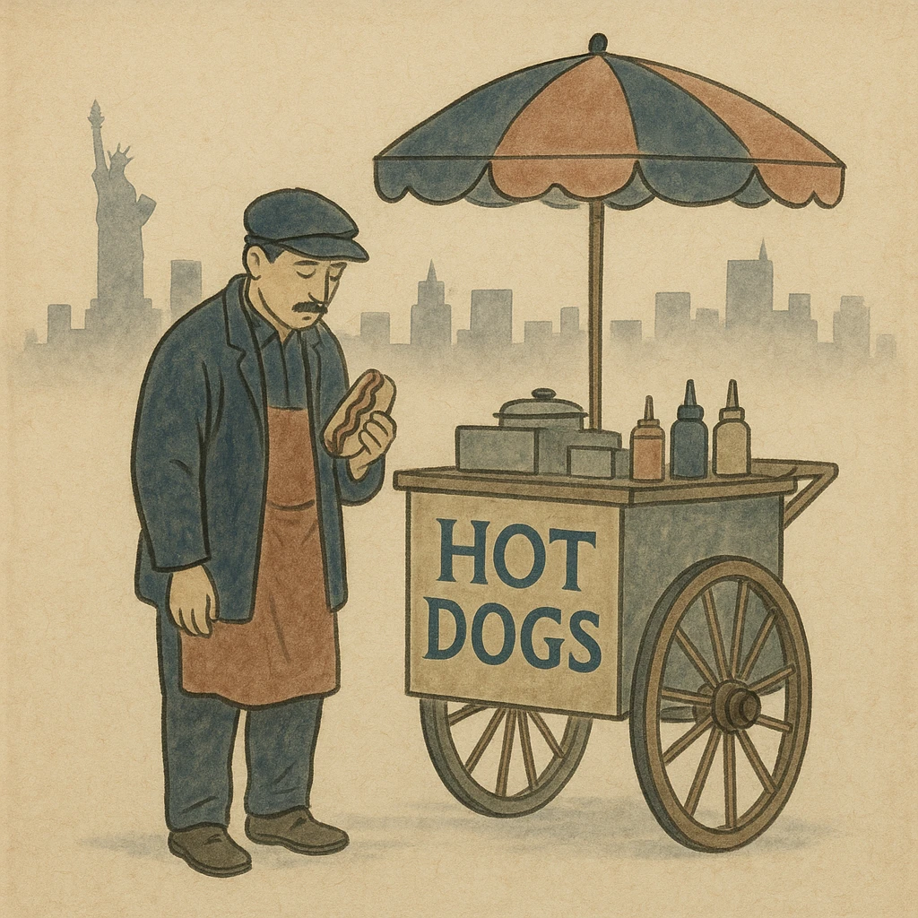 hotdog seller in New York with cart emoji
