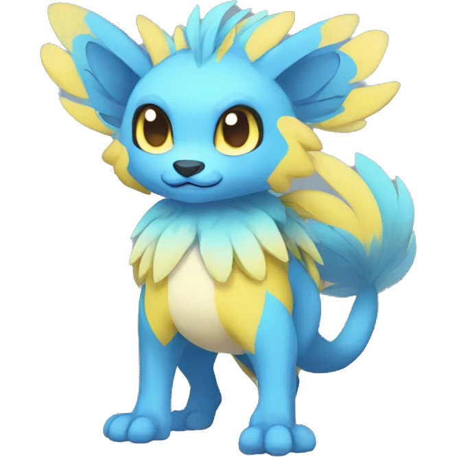 Cute cool yellow blue animal hybrid Fakemon full body emoji