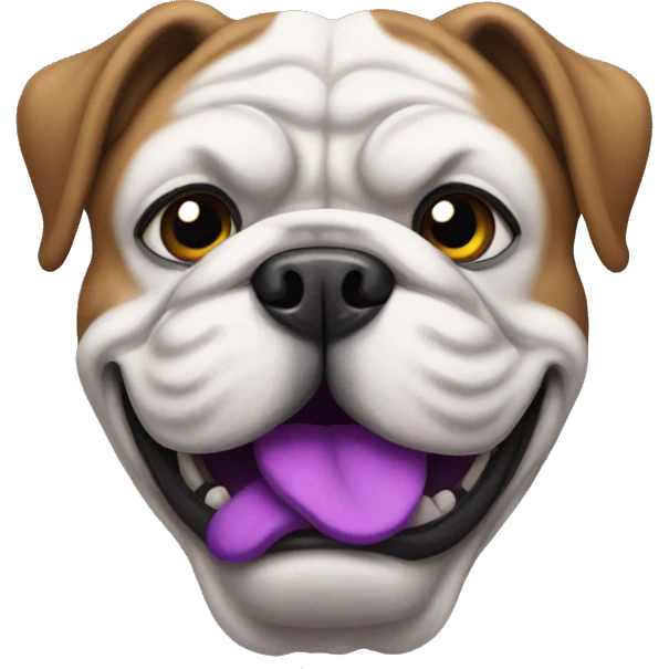 Bulldog wearing purple emoji