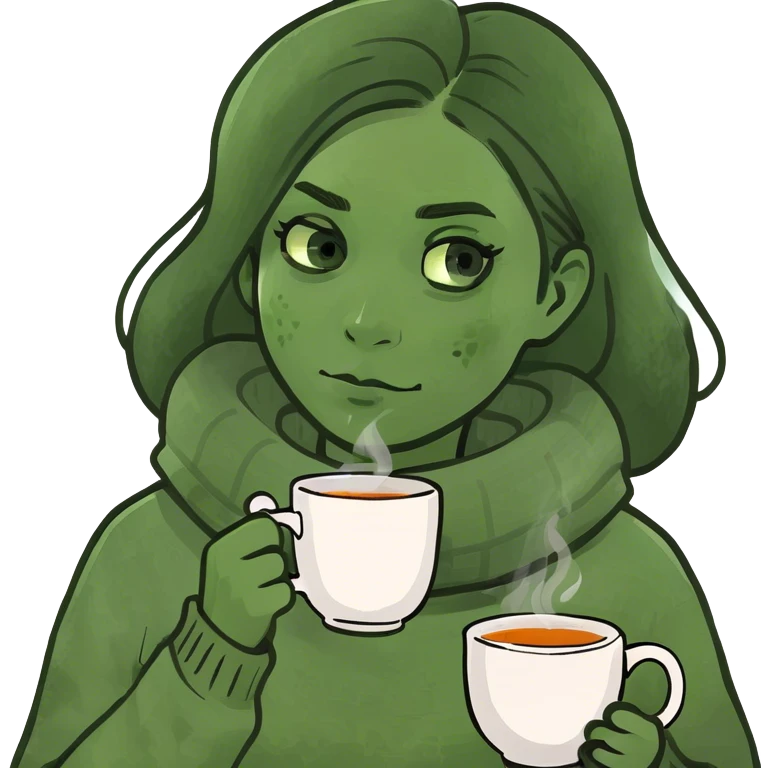 A tired girl with hot tea emoji