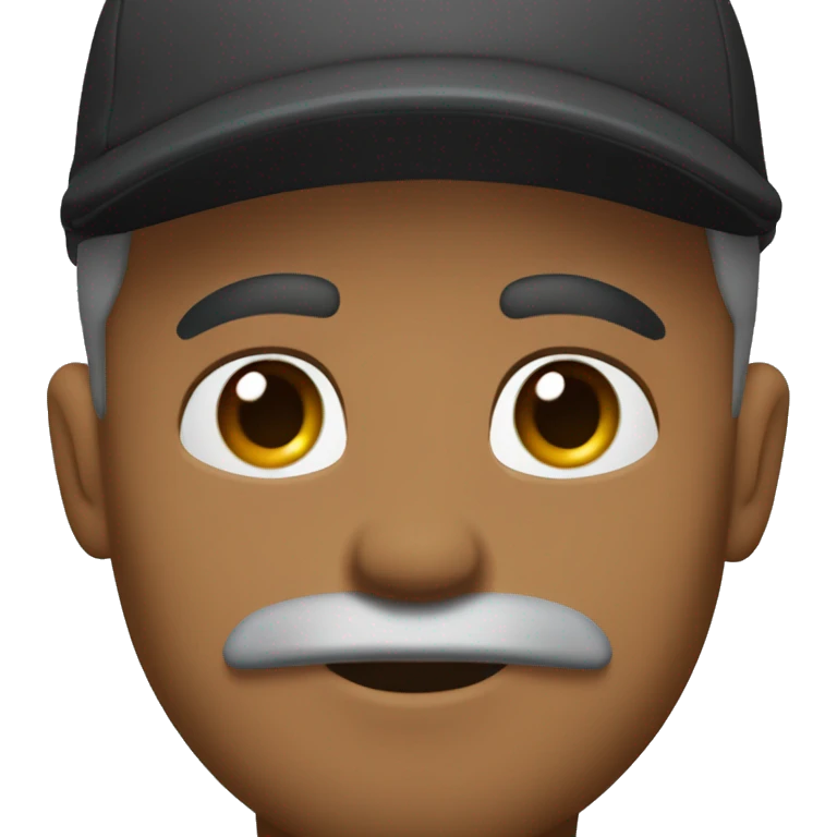 Light brown skin with black kango cap and small gray mustash emoji