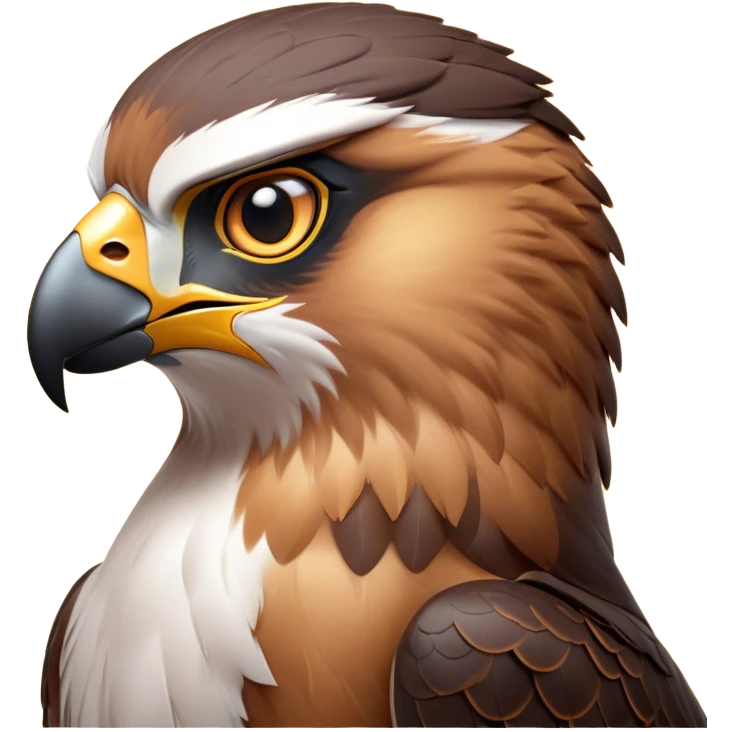 Cinematic Noble Falcon Portrait Emoji, Poised and majestic, with a streamlined, muscular build, a sharply hooked beak, and intense, piercing eyes that exude focus and speed, Simplified yet sharp and sophisticated features, highly detailed, glowing with a soft, amber radiance, high shine, intelligent and commanding, stylized with an air of aerial authority, focused and swift, soft glowing outline, capturing the essence of a watchful and confident falcon that appears ready to soar out of the screen with effortless power! emoji