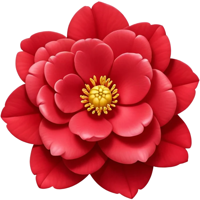 simple red camellia flower with exactly five overlapping petals and yellow center emoji