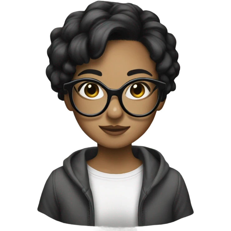 Cute girl with short black hair and big black glasses emoji