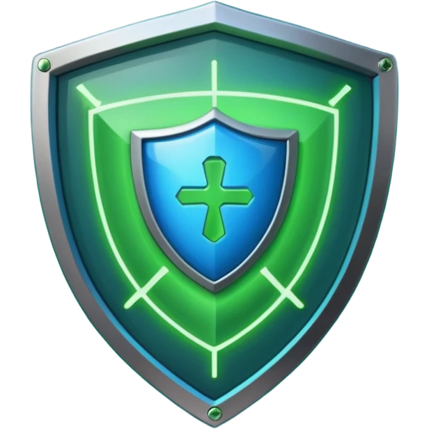 generate full blue cyber shield with different  green computer symbols  emoji