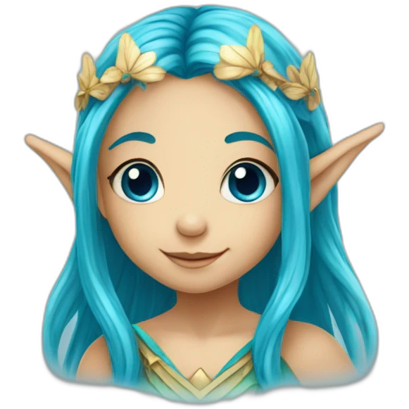 cute marine blue elf fairy with long hair emoji