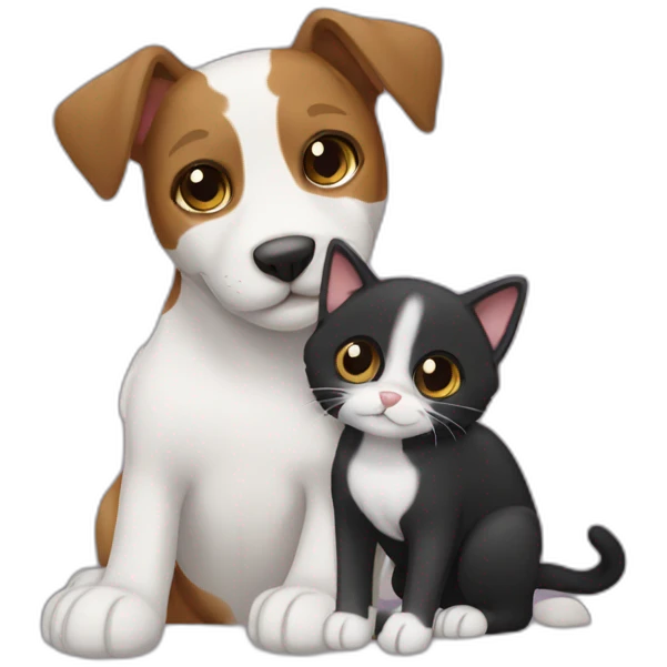 Black tabby cat cat cat feline and brown Jack Russell dog hugging emoji