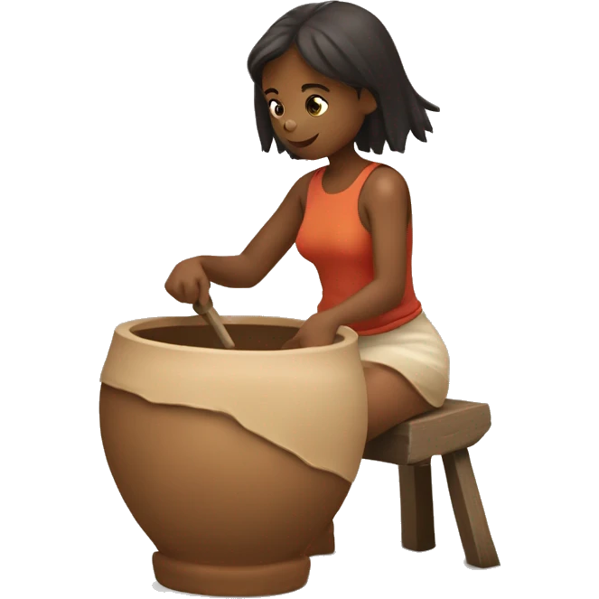 A GIRLSITTINGON GROND AND MAKING POT N POTTERY WHEEL emoji