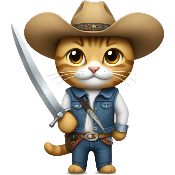 Gato con una espada vestido de vaquero  emoji