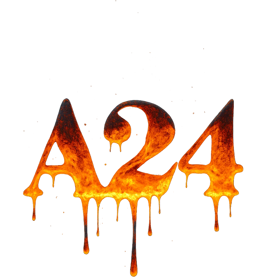 the A24 logo melting from heat, with glowing embers and smoke, no background emoji