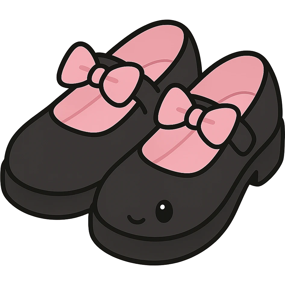 BLACKPINK-inspired gothic shoes, no hearts, black and pink, cute and stylish, kawaii style, mary jane shoes with bows emoji