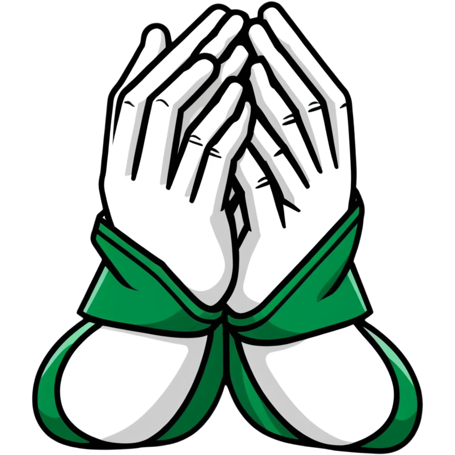 Geometric Maya style prayer hands - thank you for reply, strictly white and deep dark green only, angular sharp lines emoji