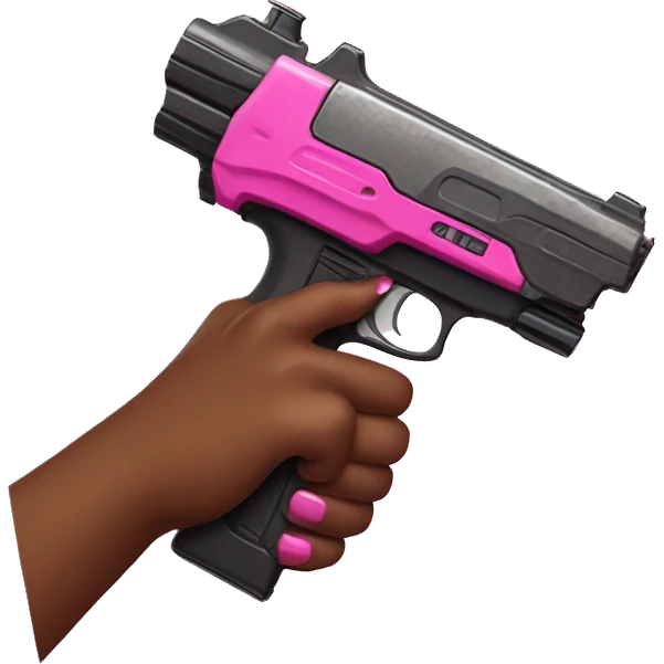 brown hand with pink nails holding large scary dark nerf gun emoji