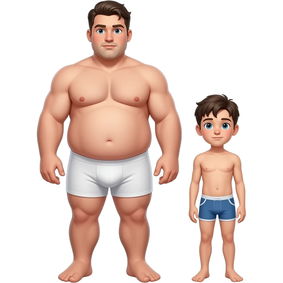 Strong tall wide fat teen, gigantic big dick, cool hairstyle, large dick, large feet, large dick, full body, fat, boy in white boxers, standing next to a short weak thin boy tiny dick underwear 🩲 emoji