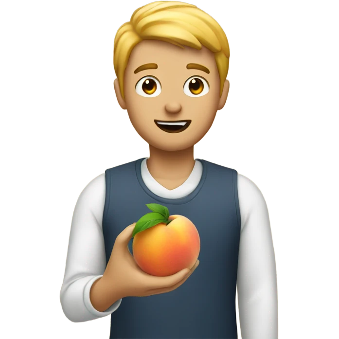 A guy eating a peach emoji