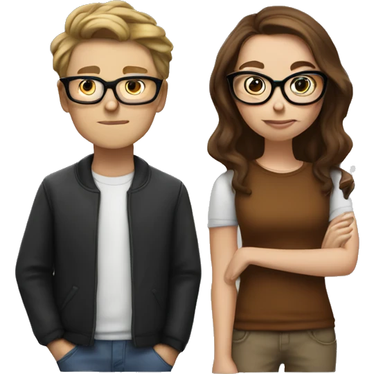 white girl with long brown hair and glasses smoking with a boy with short brown hair and glasses  emoji