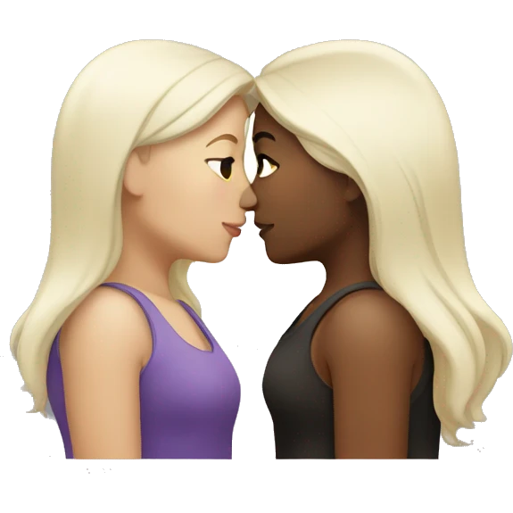 Lesbians kissing. Both have long dark hair and whit skin color. emoji