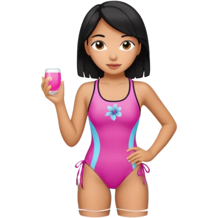 Hawaiian girl with black hair with pink highlights and a swimsuit emoji
