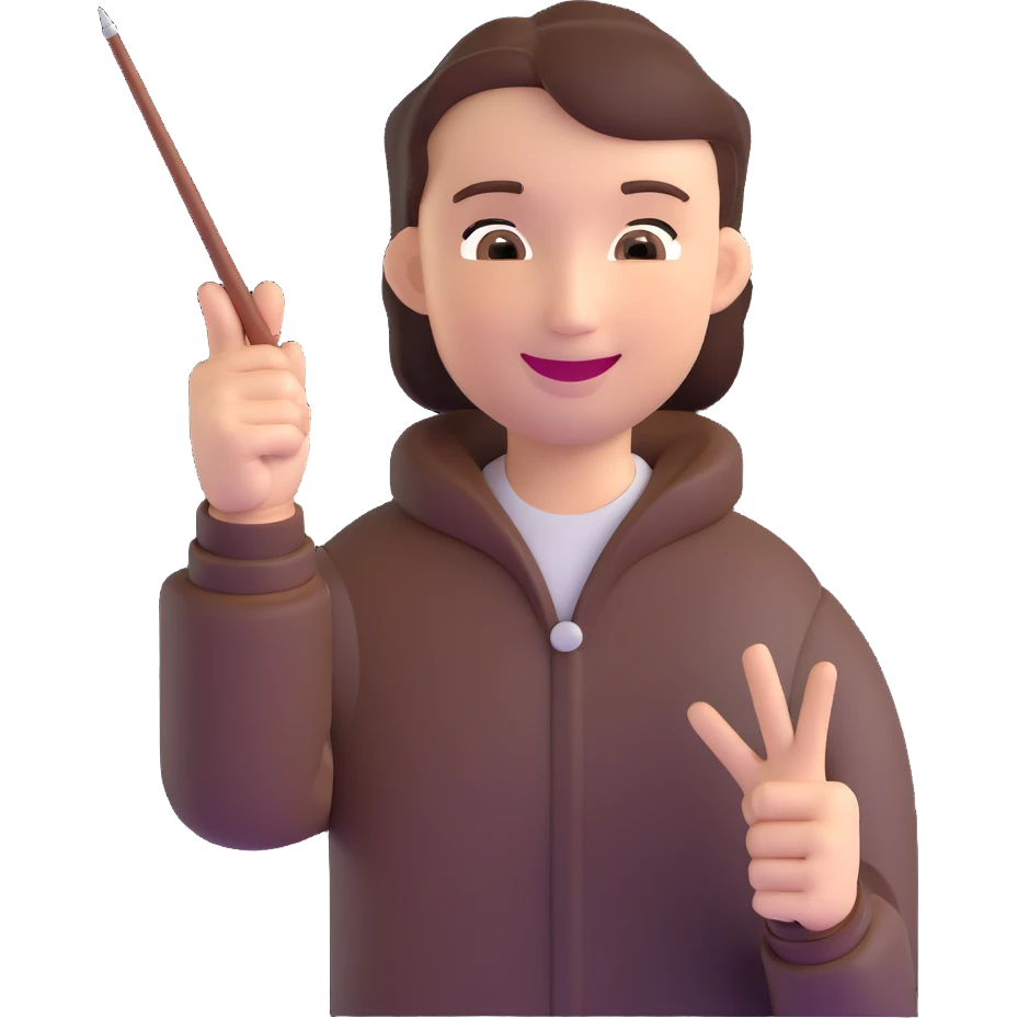 cheerful travel guide giving a presentation with a pointer emoji