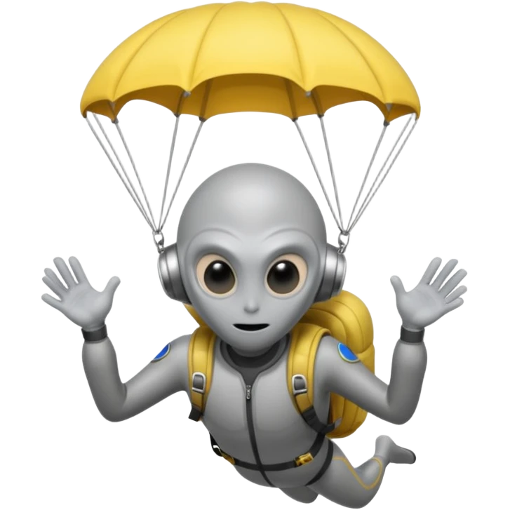 Skydiving grey alien with parachute and UFO emoji