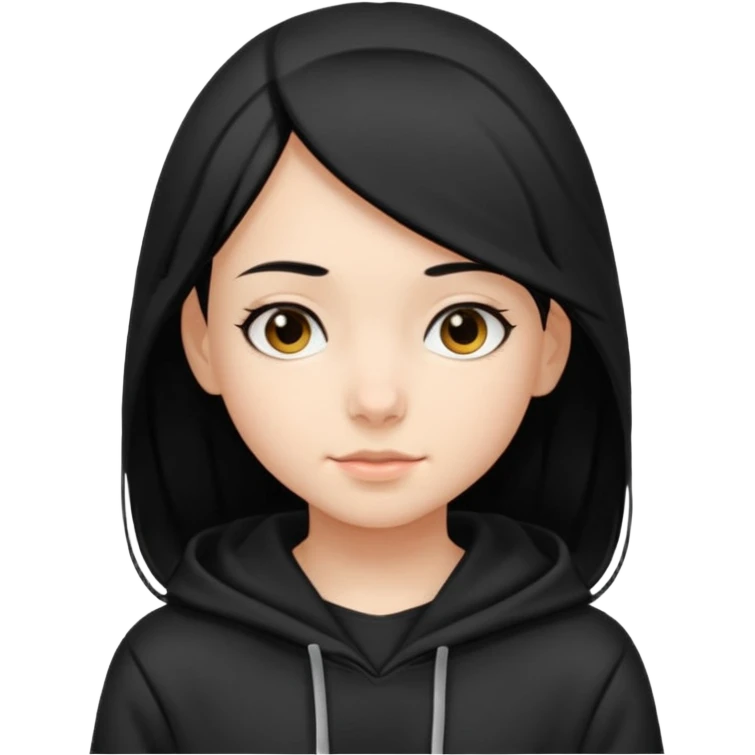 후드티 입은 초딩여자 아이.후드 안 씀. 검은색 후드티와 검은 머리.  emoji