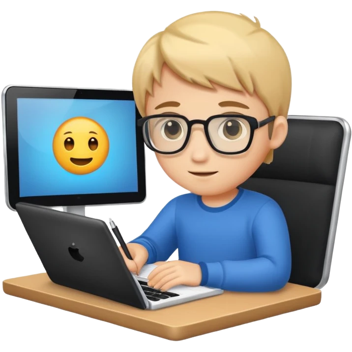 Cute boy programmer with notebook emoji