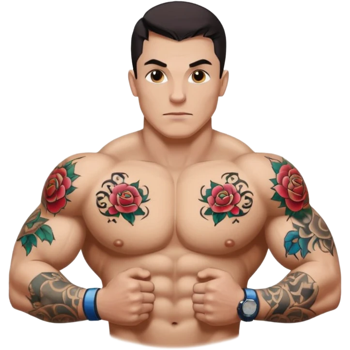 tattoo man, white skintone, more highlight the tattoo, body builder, tatto on chest. emoji