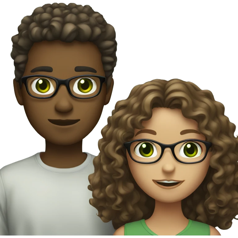 white ginger girl with green eyes and brunette boy with curly hair, green eyes, and glasses emoji