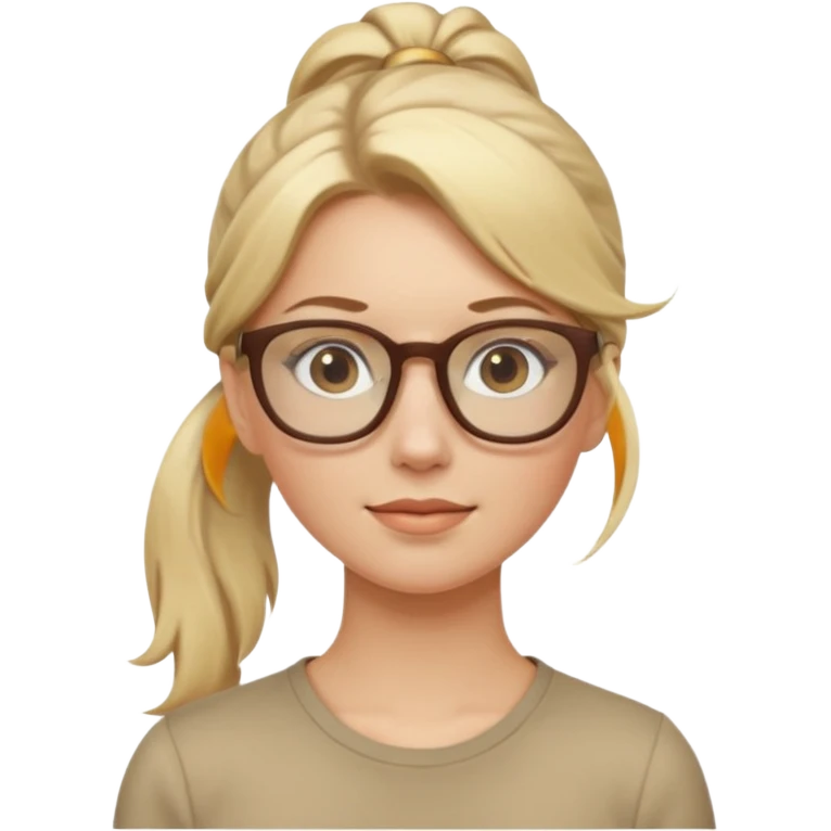 White woman blond hair in pony tail and beige glasses emoji