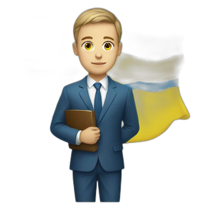 Ukrainian student wearing a suit in the color of the Ukrainian flag emoji
