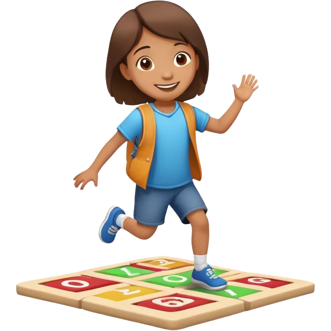 child playing hopscotch, happy and energetic emoji