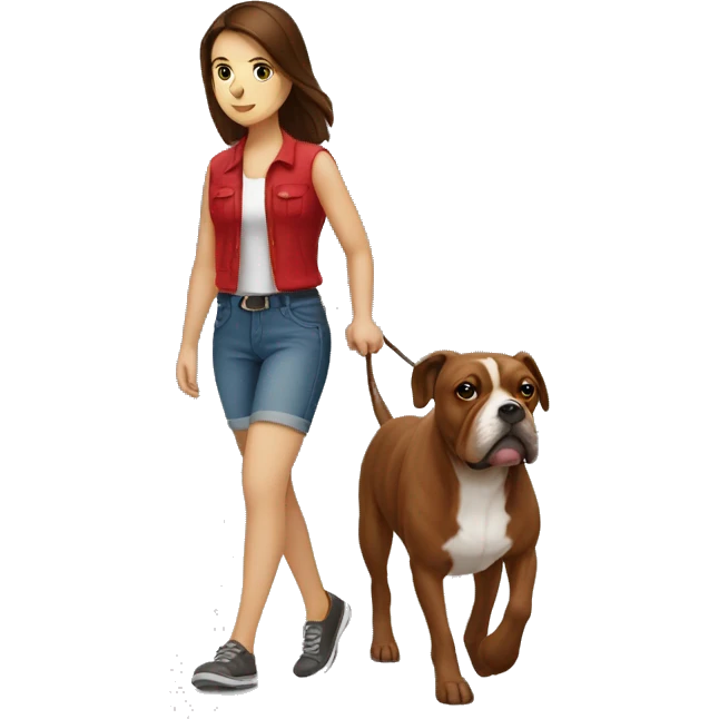 Brunette walking a Red Beabull  emoji