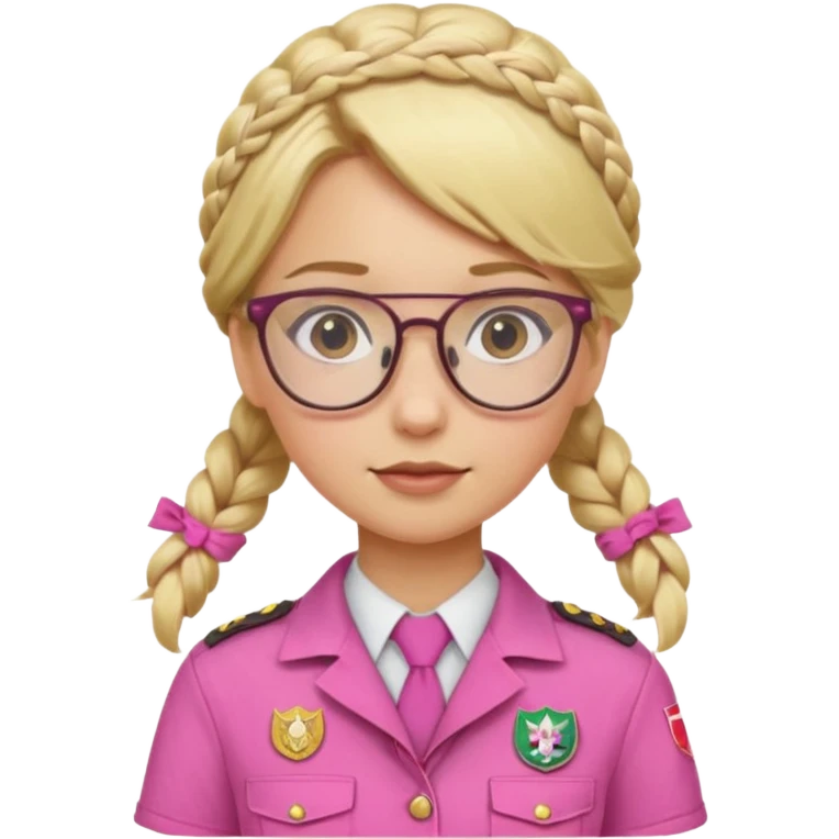 scout girl with pink scout uniform i, blonde braided haired and glassess emoji