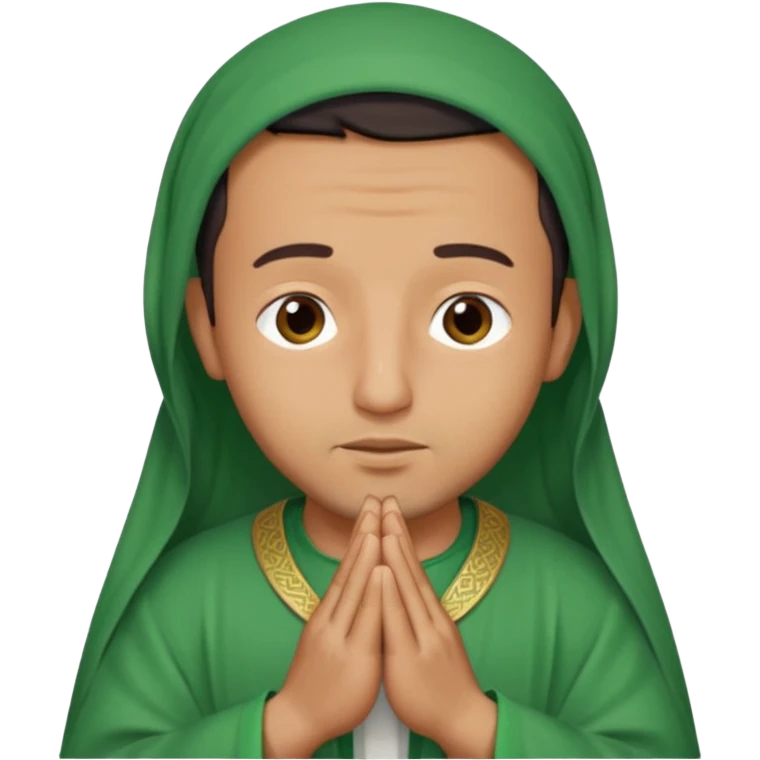 an Algerian man praying, dressed in green with a djellaba emoji