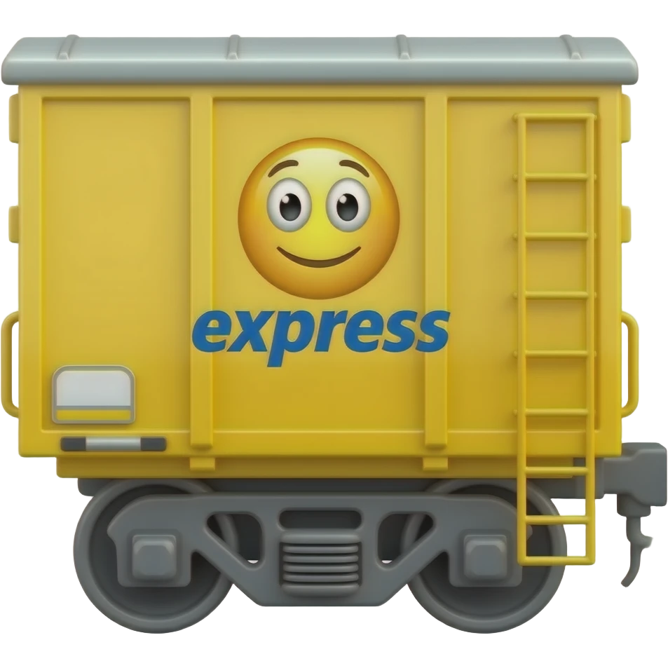 A yellow train wagon with a logo showing emoji express on the side emoji