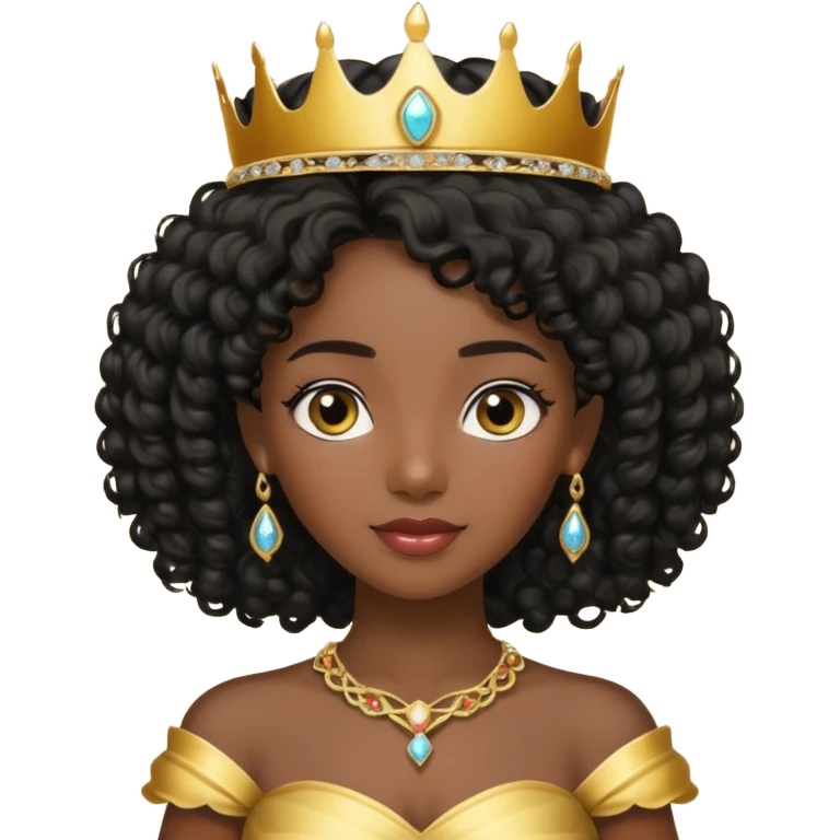 balck princess with black curly hair and a golden tiara emoji