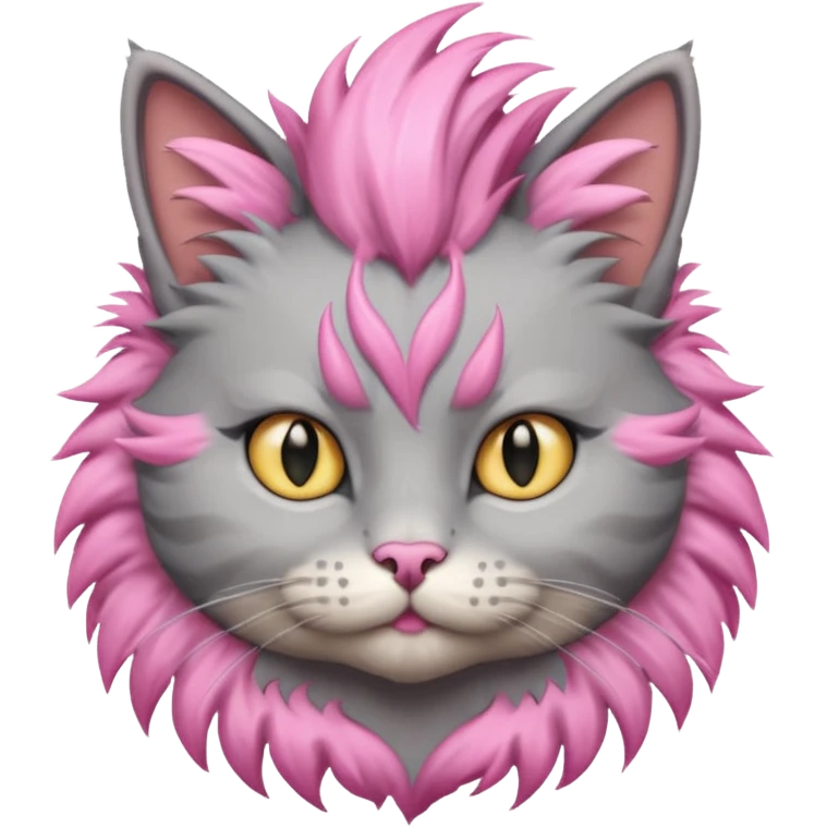 grey cat sitting with pink mohawk emoji