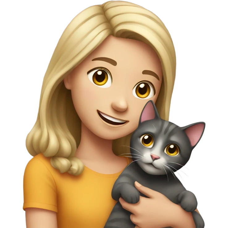 white girl playing with cat emoji