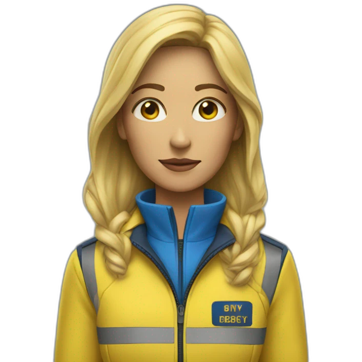 woman with yellow and blue security jacket emoji