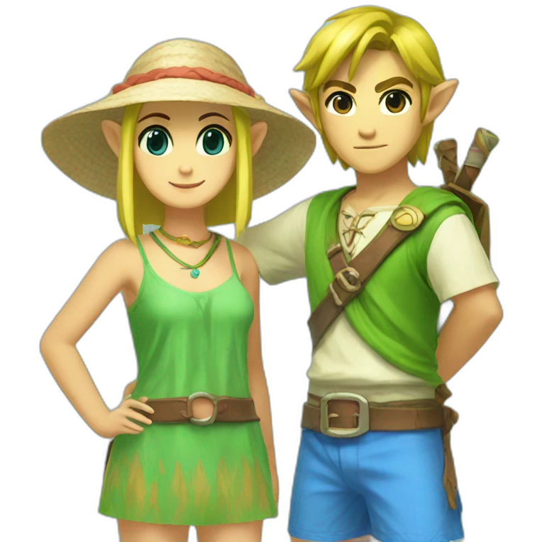 Zelda and link with beach clothes emoji