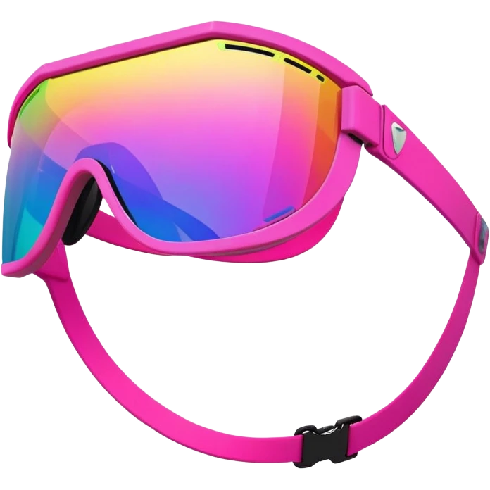 sporty neon pink shield visor sunglasses with chunky frame and integrated secure strap, professional athletic design, futuristic one-piece rainbow mirrored lens emoji