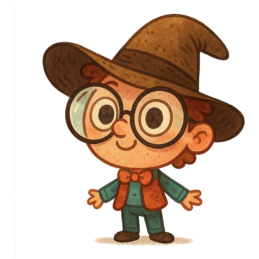 whimsical character with oversized glasses and a hat emoji