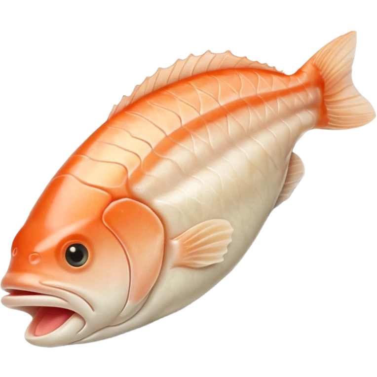 raw cod fillet, thick, boneless, slightly curved, pale ivory, faint pinkish translucent tones, smooth flaky texture, gentle muscle grain, soft contours, no skin, no plate, no garnish, no faces, clean 3D, soft shadows, transparent background, emoji scale emoji
