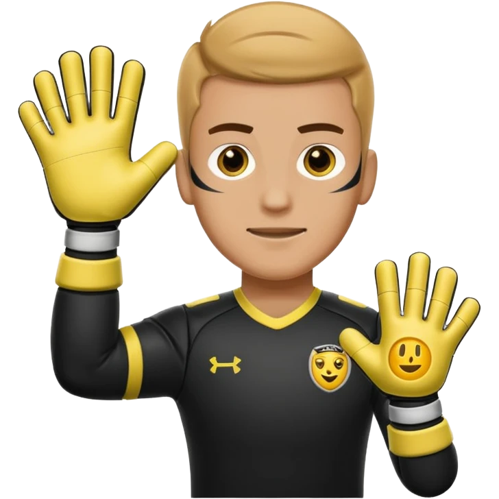 Football goalkeeper gloves with man goalkeeper and small emoji emoji