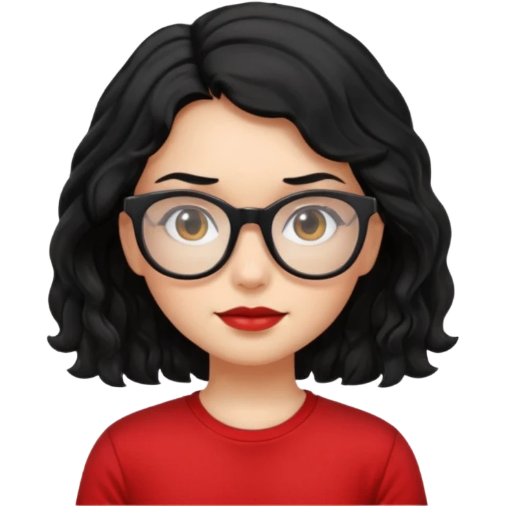 niña con pelo ondulado color negro con una polera roja y lentes negros  emoji