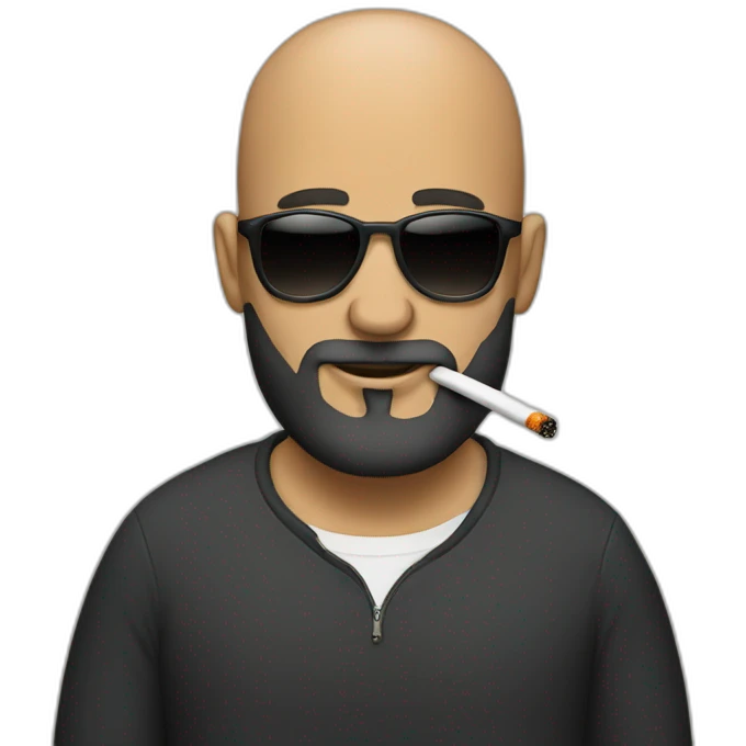 A bald guy with beard and sunglasses smoking emoji