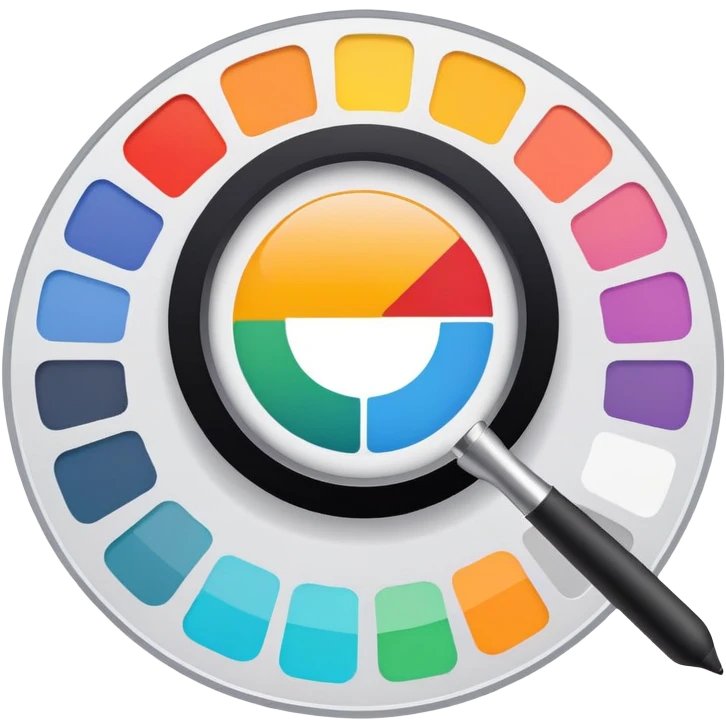 digital screen showing a basic logo being edited, with vector handles and a color palette emoji